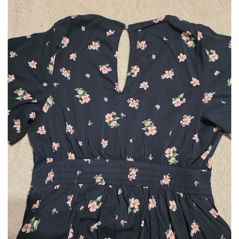Torrid‎ Size 0 Black Floral Flutter Sleeve Wide Leg Jumpsuit - Picture 5 of 6